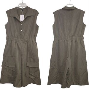 Loragal Olive Green Cropped Jumpsuit Large Pockets NWT Sz 2xl